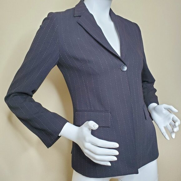 Mastina Black One Button Blazer with Brown Stitching SZ 4 - Picture 3 of 8